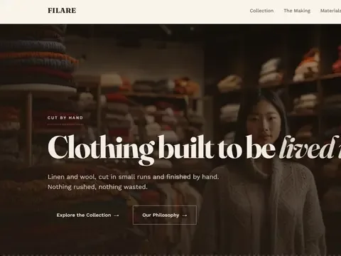 Filare Slow-fashion atelier, web design project preview